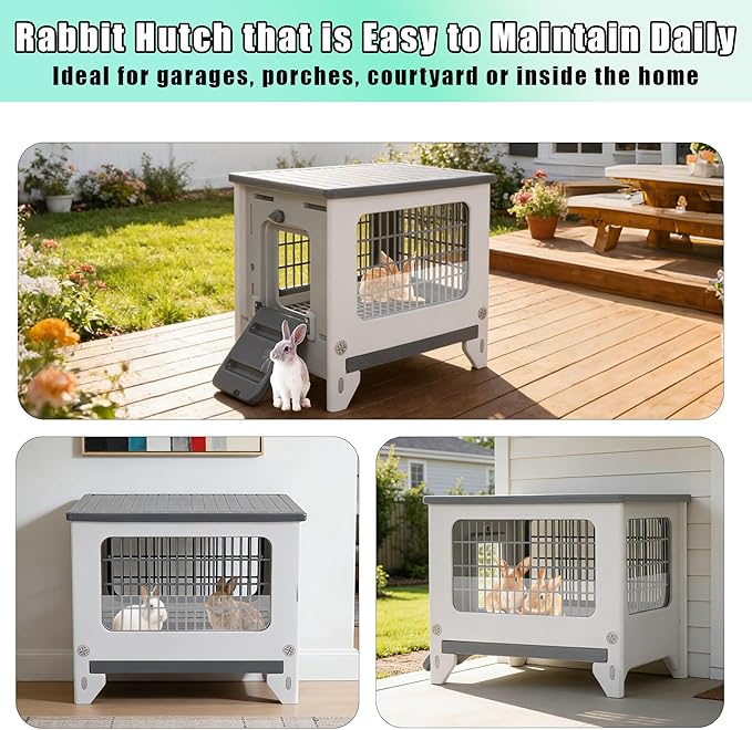 Plastic Rabbit Hutch for Indoor & Outdoor, Featuring Urine Barrier and Pull-Out Tray, Pet Habitat for Small Animals, Rabbit Cage Easy Cleaning and Assembly