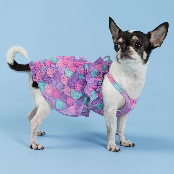 Fitwarm Dreamy Mermaid Ruffle Dog Dress, Lightweight Summer Clothes for Small Dogs Girl, Hawaiian Pet Outfit, Purple, Blue, Pink, XS