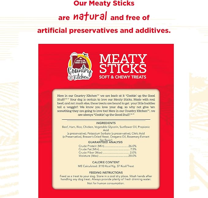Country Kitchen Beef Meaty Sticks Soft Chew Dog Treats, Great Tasting, Made with Real Beef, 25 oz (Pack of 2)