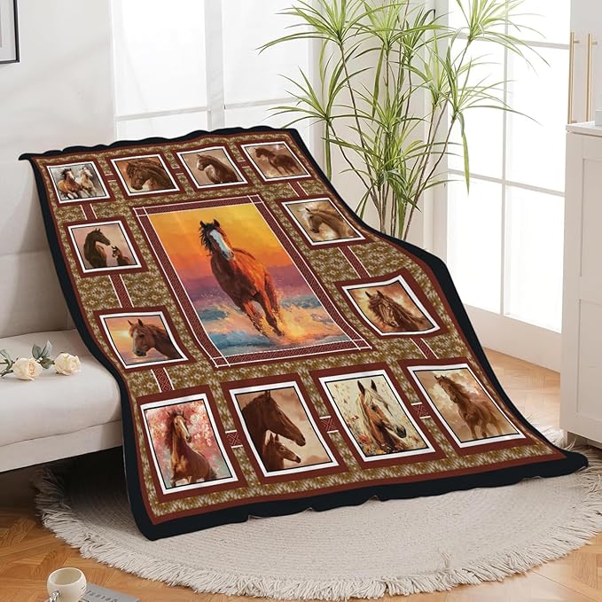 Horse Throw Blanket Horse Stuff Gifts for Kids Girls Boys Adults Women Men Soft Cozy Warm Plush Fluffy Fuzzy Fleece Blanket Decor 50''X60''