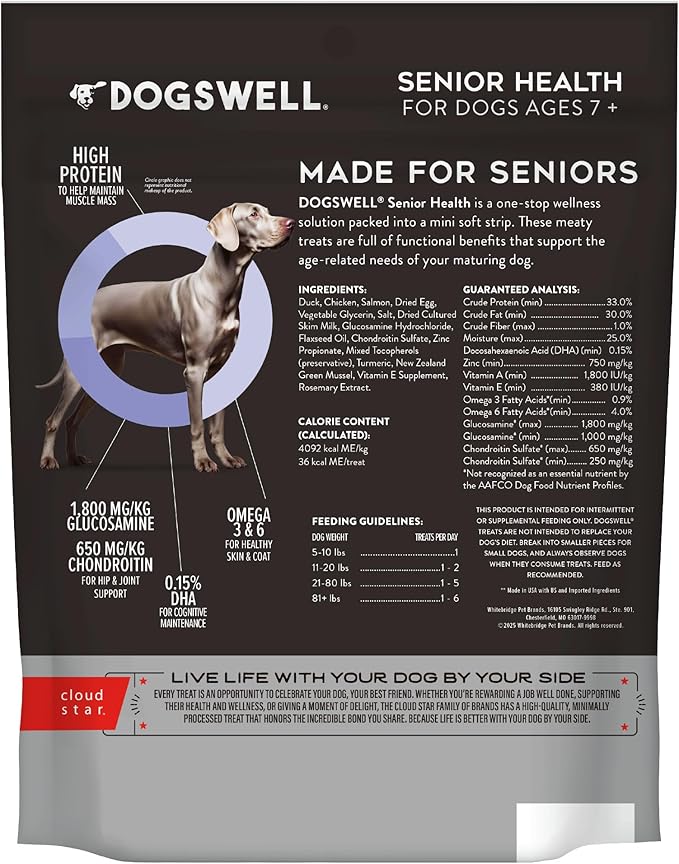 Dogswell Lifestage Senior Treats Mini Soft Strip Duck, 10 oz. Bag