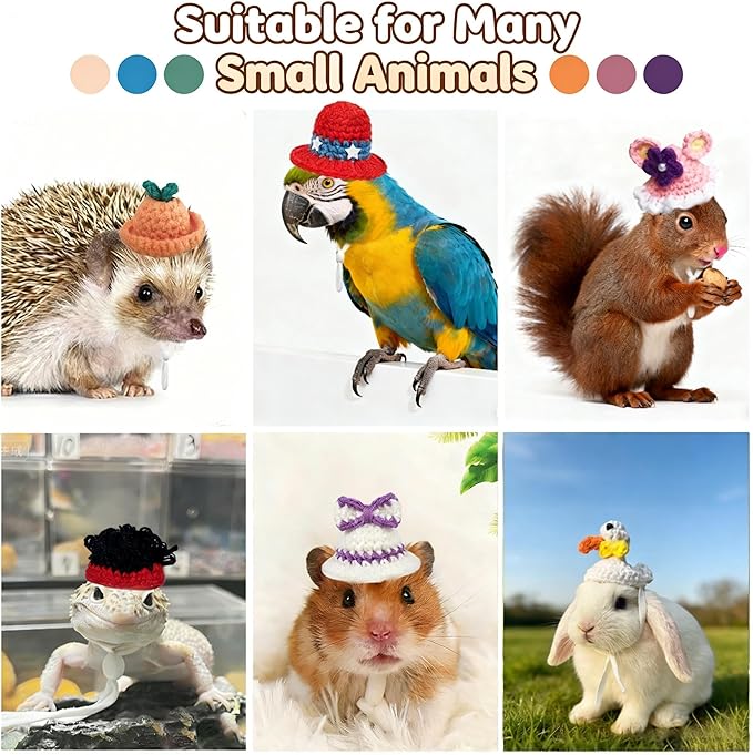 Hamster Hats Mini Party Hats for Small Animals, 12 Pcs Cute Hand Knitted Tiny Hats for Snakes Lizards Bearded Dragon Guinea Pig Bunny Reptile Pets Holiday Clothes Party Costume Accessories