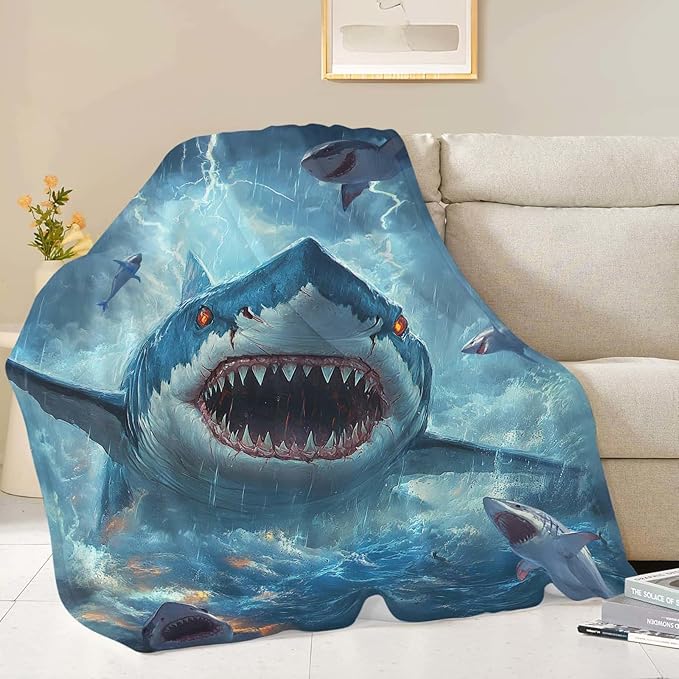 Shark Throw Blanket Ocean Shark Stuff Gifts for Kids Girls Boys Adults Women Man Soft Cozy Warm Plush Fluffy Fuzzy Fleece Blanket Decor 40''X50''