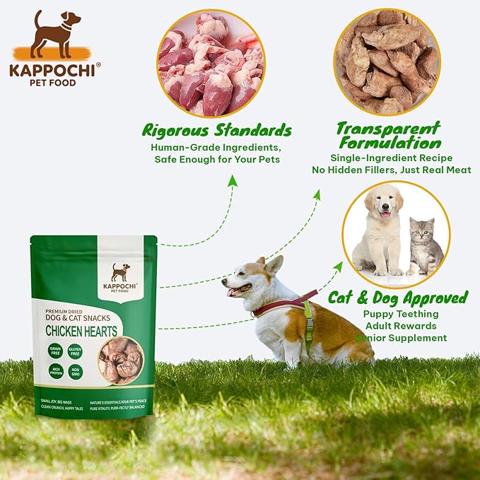 Freeze-Dried Chicken Hearts Dog Treats, 3.5oz(100.0g), 100% Single Ingredient, High Protein Training Treats, Natural & Raw, No Additives, Grain Free, Gluten Free