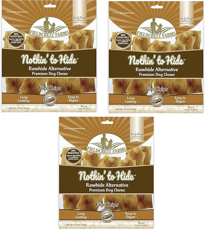 Fieldcrest Farms Nothin to Hide Flip Chips Dog Chews - All Natural Rawhide Alternative Treats for Dogs, Chicken, Beef or Peanut Butter Flavor Snack for All Breed Dogs - 3 Pack (Peanut Butter)