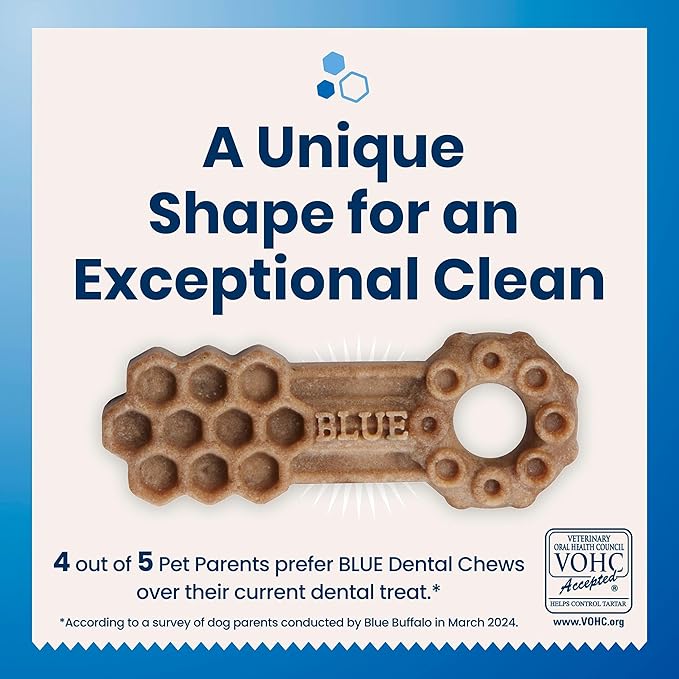 Blue Buffalo Large Dental Chews for Dogs, Daily Dental Care Dog Treats Made in the USA with Natural Ingredients, Chicken & Spearmint (44-oz box, 28 count)