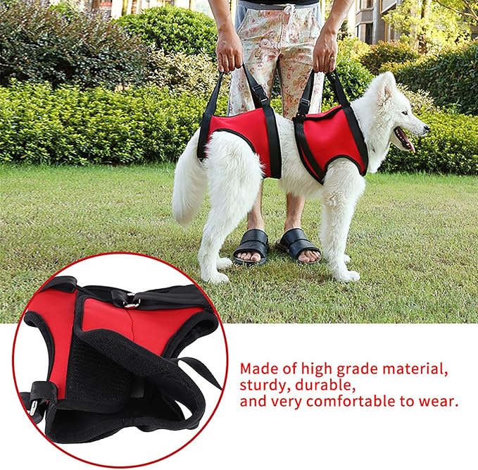 Pet Walking Aid, Rear Dog Leg Support Harness Walking Aid Lifting Pulling Vest for Old Injured Dogs (Red hind Legs L)