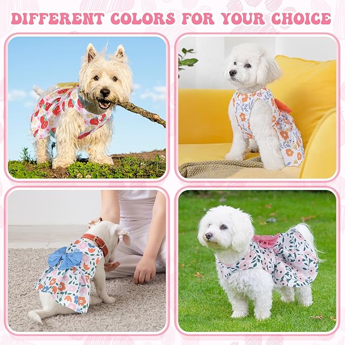 Saintrygo 5 Pieces Dog Dresses for Small Pet Girls Floral Puppy Dresses Dog Princess Bowknot Dress Cute Summer Outfits Cat Clothes for Female Cat Small Pets, 5 Styles(XS)