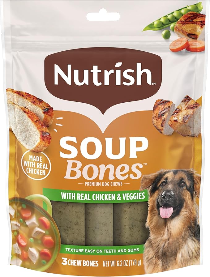 Rachael Ray Nutrish Soup Bones Dog Treats, Real Chicken & Veggies Flavor, 3 Bones, 6.3 Ounces