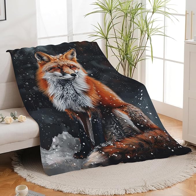 Red Fox Blanket Cute Orange Fox Throw Blanket Gifts for Girls Boys Kids Women Men Adults Super Soft Cozy Plush Fluffy Fuzzy Fleece Blanket Home Decor 50''X60''