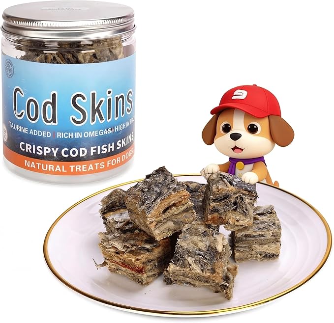 Natural Cod Skins for Dogs - Single Ingredient Dog Treats, Grain Free & Hypoallergenic - Dental Chews for Teeth Cleaning & Fresh Breath - Rich in Omega-3 for Skin & Coat Health (Cube 2.8 oz)