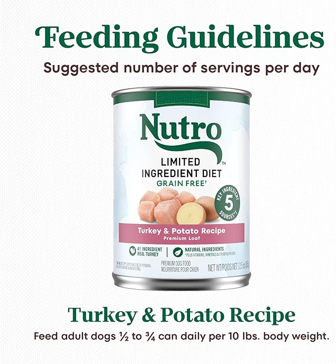 Nutro Limited Ingredient Diet Adult Canned Dog Food, Grain Free Wet Dog Food Cans Premium Loaf Turkey & Potato Recipe, 12.5 oz. (12 Count)