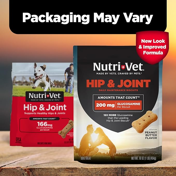 Nutri-Vet Hip & Joint Biscuits for Dogs, Tasty Glucosamine Treat, Puppy Supplements, Dog Joint Supplement, Small Sized Biscuit with 200mg Glucosamine, Puppy Essentials, Peanut Butter Flavor, 16 oz