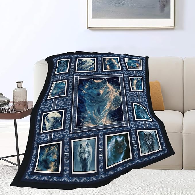 Wolf Throw Blanket Wolf Stuff Gifts for Kids Girls Boys Adults Women Men Soft Cozy Warm Plush Fluffy Fuzzy Fleece Blanket Decor 60''X80''