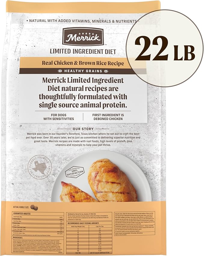 Merrick Limited Ingredient Diet Premium and Natural Kibble with Healthy Grains Chicken and Brown Rice Dog Food - 22.0 lb. Bag