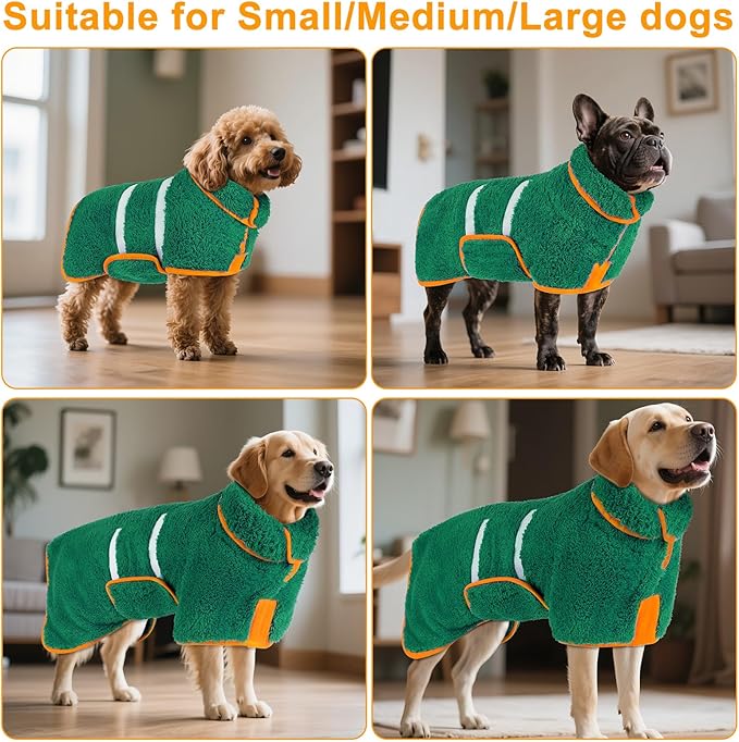 Bienbee Dog Bathrobe, Quick Drying Super Absorbent Dog Robes for After Bath, Warm Keeping Dogs Towel, Dogs Bath Supplies, Dark Green XL