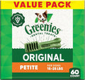 Greenies Veterinarian-Recommended Adult Natural Dental Dog Treats Petite Size, Dog Dental Chews, Original Flavor, 36 oz. Pack, 60 Count