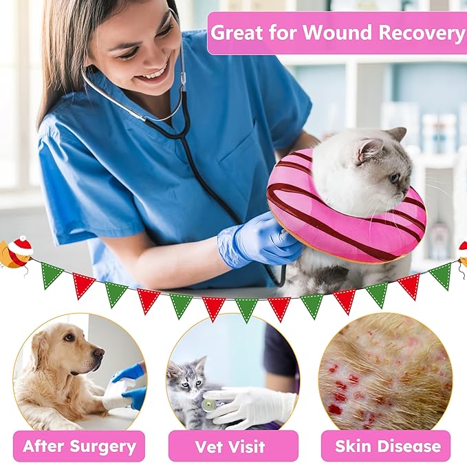 Hpetppy Cat Cone Collar Soft, Cat Recovery Collar for Wound Healing Cute Donut Adjustable Kitten Cones to Stop Licking Comfortable Lightweight Neck Elizabethan Collars for Cats Kittens After Surgery