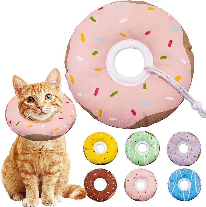 Seyezo Cat Cone Collar Soft, Adjustable Cat Recovery Collar Kitten Cones to Stop Licking, Cute Donut E Collar After Surgery, Cats Neck Pillow Cone Elizabethan Cones of Shame (Waterproof Pink, Small)