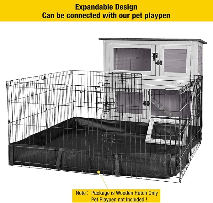 Aivituvin Rabbit Hutch Indoor Bunny Cage Outdoor Guinea Pig House 2 Story Wth 2 Leakproof Trays and 4 Movable Wheels 36" L