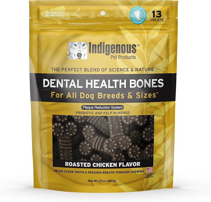 Chicken Flavor Dental Health Bone Dog Treats, 13 Count Each, Made in The USA (pack of 2).