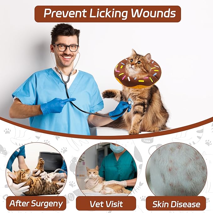 Seyezo Cat Cone Collar Soft, Adjustable Cat Recovery Collars Spay Cone to Stop Licking, Cute Donut E Collar After Surgery, Wound Healing Elizabethan Collar for Kittens (Donut Brown, Small)