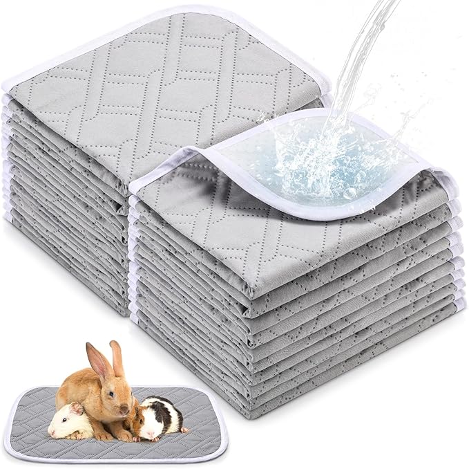 16 Pcs Guinea Pig Cage Liners Bulk 12 x 16 Inch Washable Guinea Pig Pee Pads Waterproof Reusable Anti Slip Rat Bedding Fast Absorbent Pee Pad for Small Animals Rabbit Hamster Rat