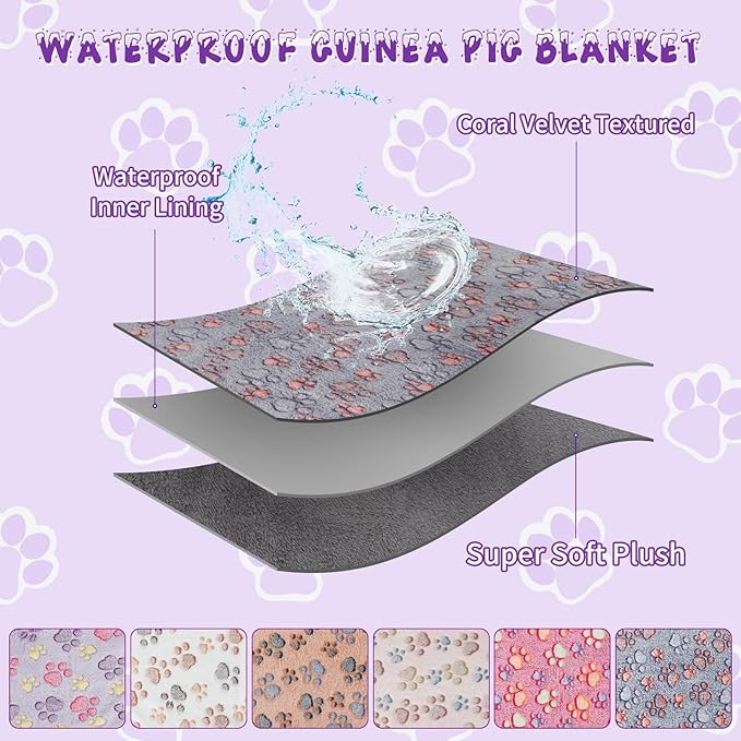 YUEPET Waterproof Guinea Pig Blankets Washable 6 Pack Small Animal Fleece Cage Liners Pet Soft Sleep Mat Pad Cover Warm Flannel Throw for Hamster Guinea Pig Rabbit Chinchilla Hedgehog Ferret 30"×16"