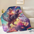 Funny Dinosaur and Cat Blanket Universe Rainbow Pizza Dino Cat Throw Blanket Gifts for Girls Women Kids Adults Super Soft Cozy Plush Fluffy Fuzzy Fleece Blanket Home Decor 50''X60''