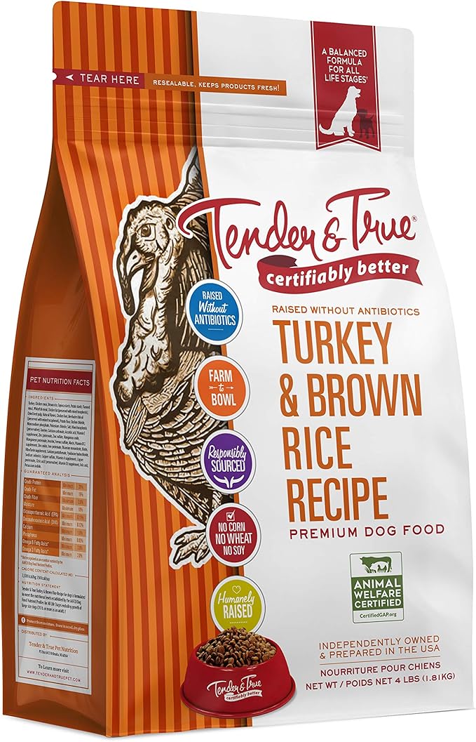 Tender & True Antibiotic-Free Turkey & Brown Rice Recipe Dog Food, 4 lb