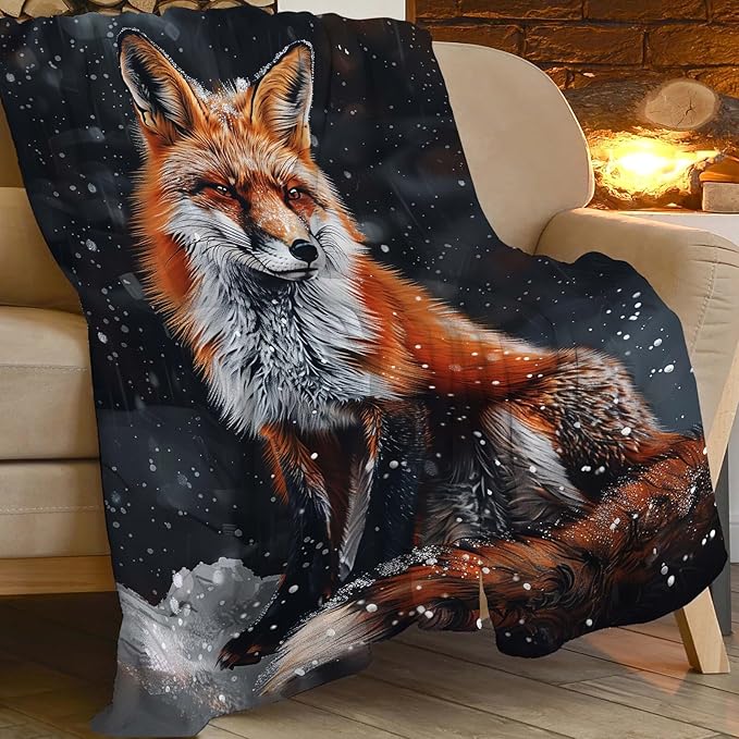 Red Fox Blanket Cute Orange Fox Throw Blanket Gifts for Girls Boys Kids Women Men Adults Super Soft Cozy Plush Fluffy Fuzzy Fleece Blanket Home Decor 40''X50''