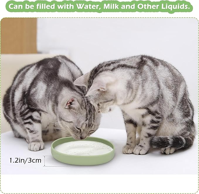 Silicone Cat Dog Bowls, Non Slip Dog Food Cat Feeding Plates, Pet Drinking Bowl for Dry and Wet Food, 10 OZ/330ML Water Bowl for Small Pets 2PCS (Green)