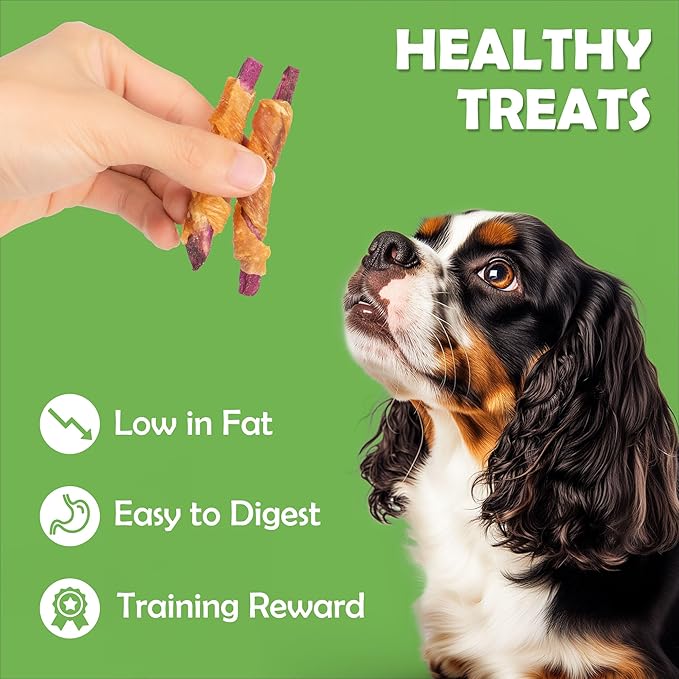 MON2SUN Rawhide Free Dog Treats, Chicken Wrapped Purple Sweet Potato Snacks, Healthy and Natural, Training Treats for Small Dogs, 21.2oz (60 Count - Pack of 1)