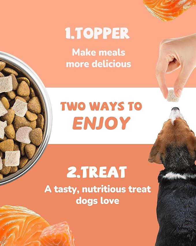 PAWUP Freeze Dried Salmon Dog Treats, Single Ingredient Raw Dog Food Toppers, Healthy Training Treats for Dogs,3.8 oz