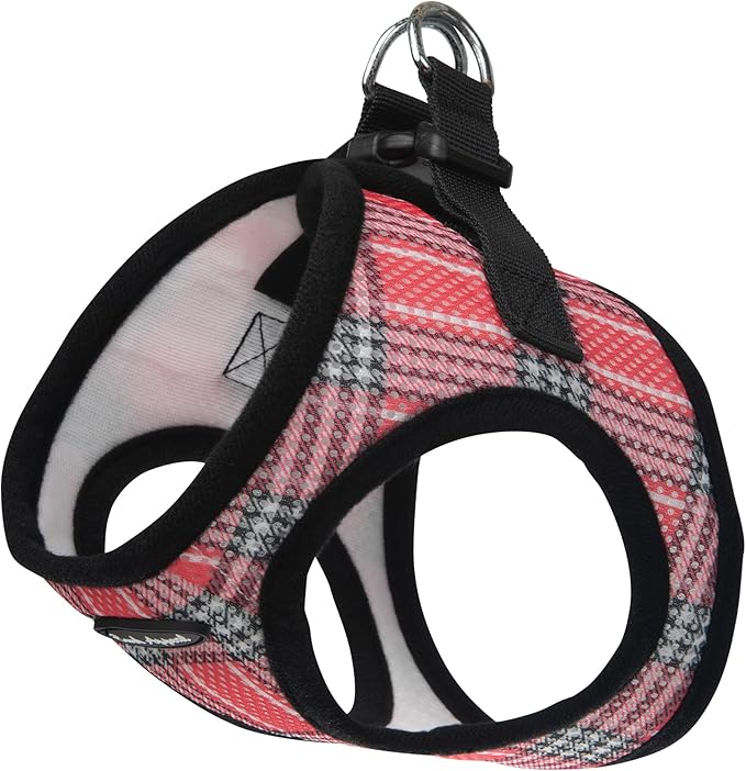 Bark Appeal Coral Red Plaid Step-in Dog Harness for Medium to Large Sized Pets – Updated Sizing, Re-Measuring is Essential – Soft Vest Harness – Anti-Choke with Adjustable Strap & Heavy Duty Clip – L