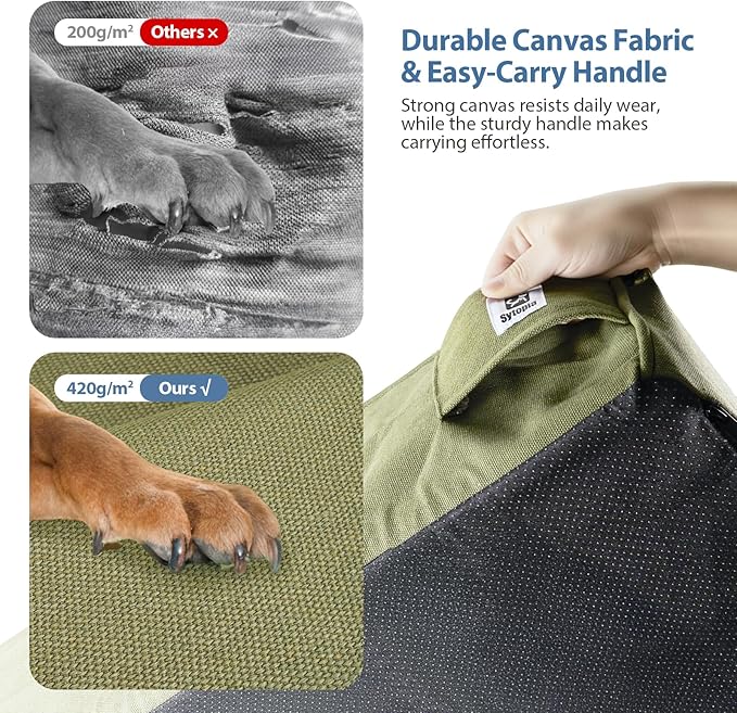 Sytopia 7" Thick Orthopedic Dog Beds for Extra Large Dogs, Canvas Dog Bed with Chew Proof Fabric Cover, Ups to 150 Pounds, 35D Memory Foam Dog Beds with Waterproof Liner & Washable Cover, Green