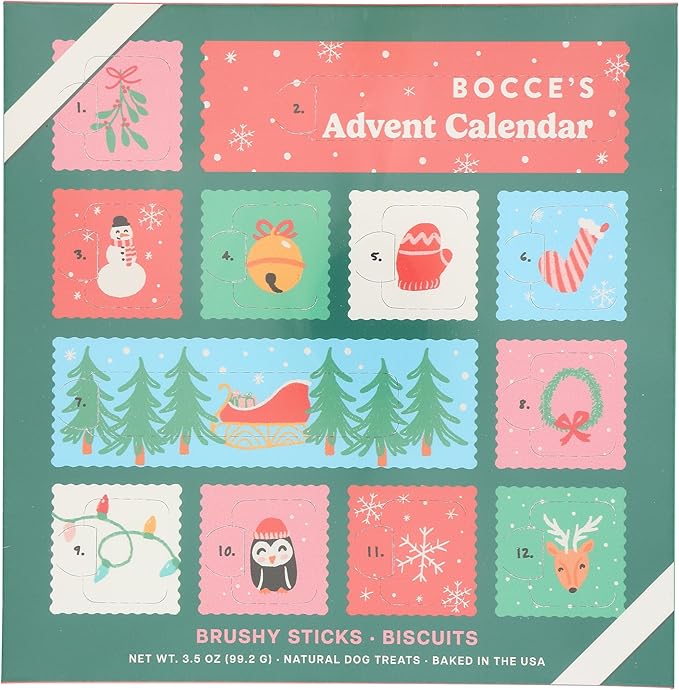 Bocce's Bakery Dog Treats Advent Calendar - Includes Natural Treats, Dog Biscuits, and Dental Sticks, 3.5 oz