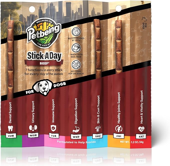 Stick a Day for Dogs | Specially Formulated 7-in-1 Functions Daily Real Meat Supplement for Dogs | Dog Chew Stick & Pet Vitamins Supplements Combination (7-Pack x 4, Mix)