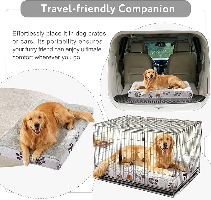 XL Dog Bed for Crate, 41x27 Inch Washable Crate Mat with Removable Cover & Anti-Slip Bottom, Comfy Orthopedic Egg Crate Foam Flat Pet Bed, Beige