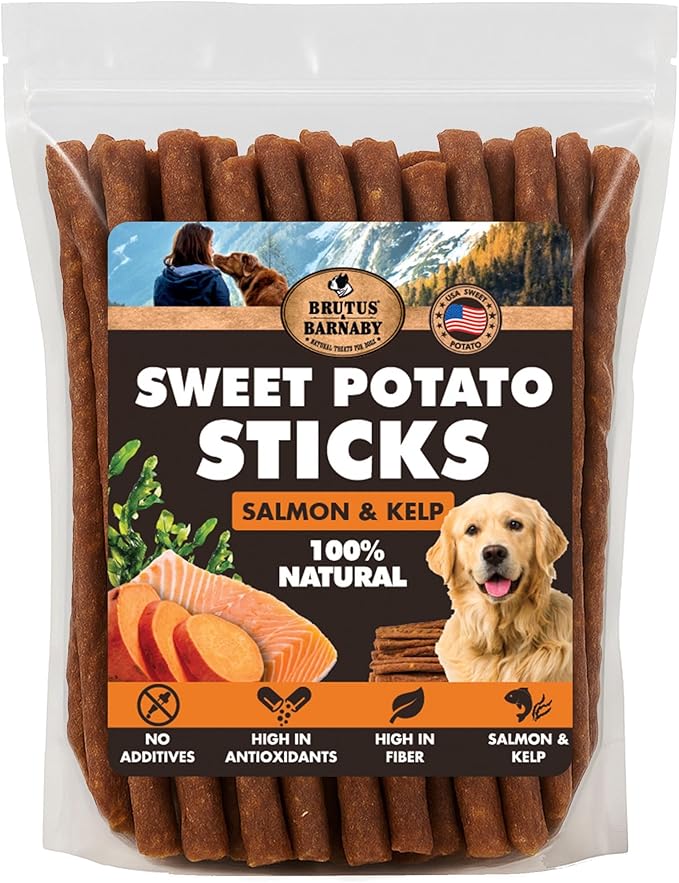 Sweet Potato Dog Treats - Grain Free, Salmon & Kelp Crunchy Sticks - Great Tasting, Promotes Positive Dog Gut Health with Natural Anti-Diarrhea Properties, No Preservatives Added (2lb Bag)