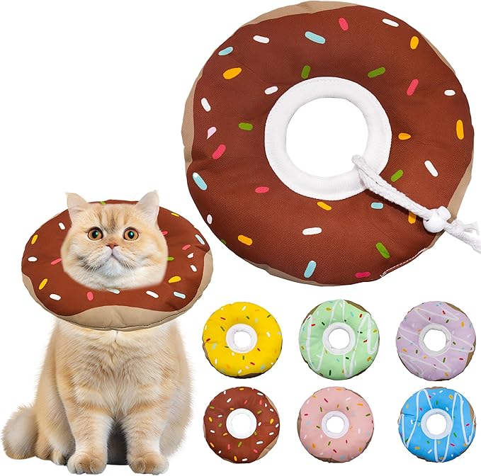Seyezo Cat Cone Collar Soft, Adjustable Cat Recovery Collar Kitten Cones to Stop Licking, Cute Donut E Collar After Surgery, Cats Neck Pillow Cone Elizabethan Cones of Shame(Waterproof Brown, Medium)