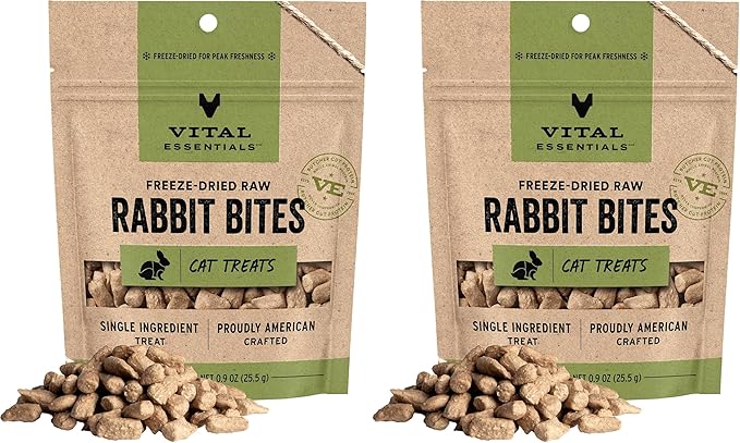 Vital Essentials Freeze Dried Raw Cat Treats, Rabbit | Bites | 0.9 oz | Pack of 2