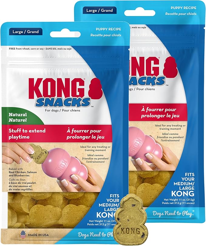 KONG Snacks Dog Treats – 2-Pack | All-Natural, Made in USA, Fits Classic Toys, No Wheat, Corn or Soy (Large, Puppy)