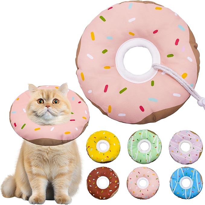 Seyezo Cat Cone Collar Soft, Adjustable Cat Recovery Collar Kitten Cones to Stop Licking, Cute Donut E Collar After Surgery, Cats Neck Pillow Cone Elizabethan Cones of Shame (Waterproof Pink, Medium)