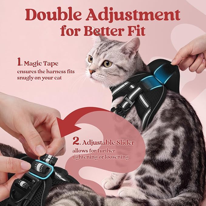 rabbitgoo Cat Harness and Leash Set for Walking Escape Proof, Adjustable Soft Kittens Vest with Reflective Strip for Cats, Comfortable Outdoor Vest, Black, XL