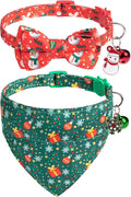 EXPAWLORER Christmas Cat Collar Breakaway with Removable Bowtie and Bandana, Adjustable Holiday Cute Kitten Collar with Bell, Ideal Festival Xmas Decoration Gift for Girl Boy Cats Puppies, 2 Pack