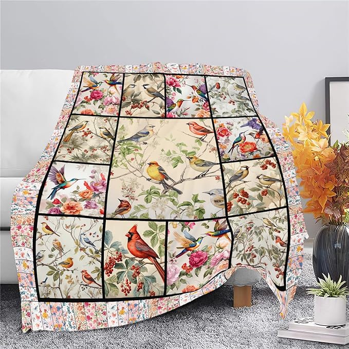 Bird Blanket Cardinal Hummingbird Sparrow Bird Throw Blanket Gifts for Women Men Boys Girls Kids Adults Super Soft Cozy Plush Fluffy Fuzzy Fleece Blanket Home Decor 50''X60''