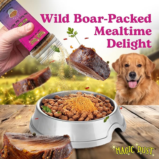 Wild Meadow Farms - Magic Dust Wild Boar Jerky Topper, Single Protein Pet Food Topper for Dogs & Cats, Enhance Flavor & Elevate Mealtime Excitement for Picky Eaters - 3.5oz Bottle in Wild Boar Flavor