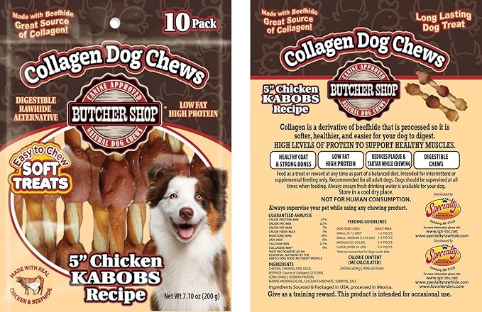 Butcher Shop Collagen Dog Chews 5" Chicken Kabobs Dog Treats (2 Pack - 7.10 oz per Pack)