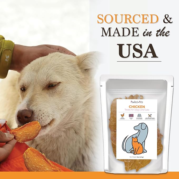 Pawfect Pets Single Ingredient Dehydrated Chicken Breast Treats for Dogs and Cats, 6oz Bag. USA Made